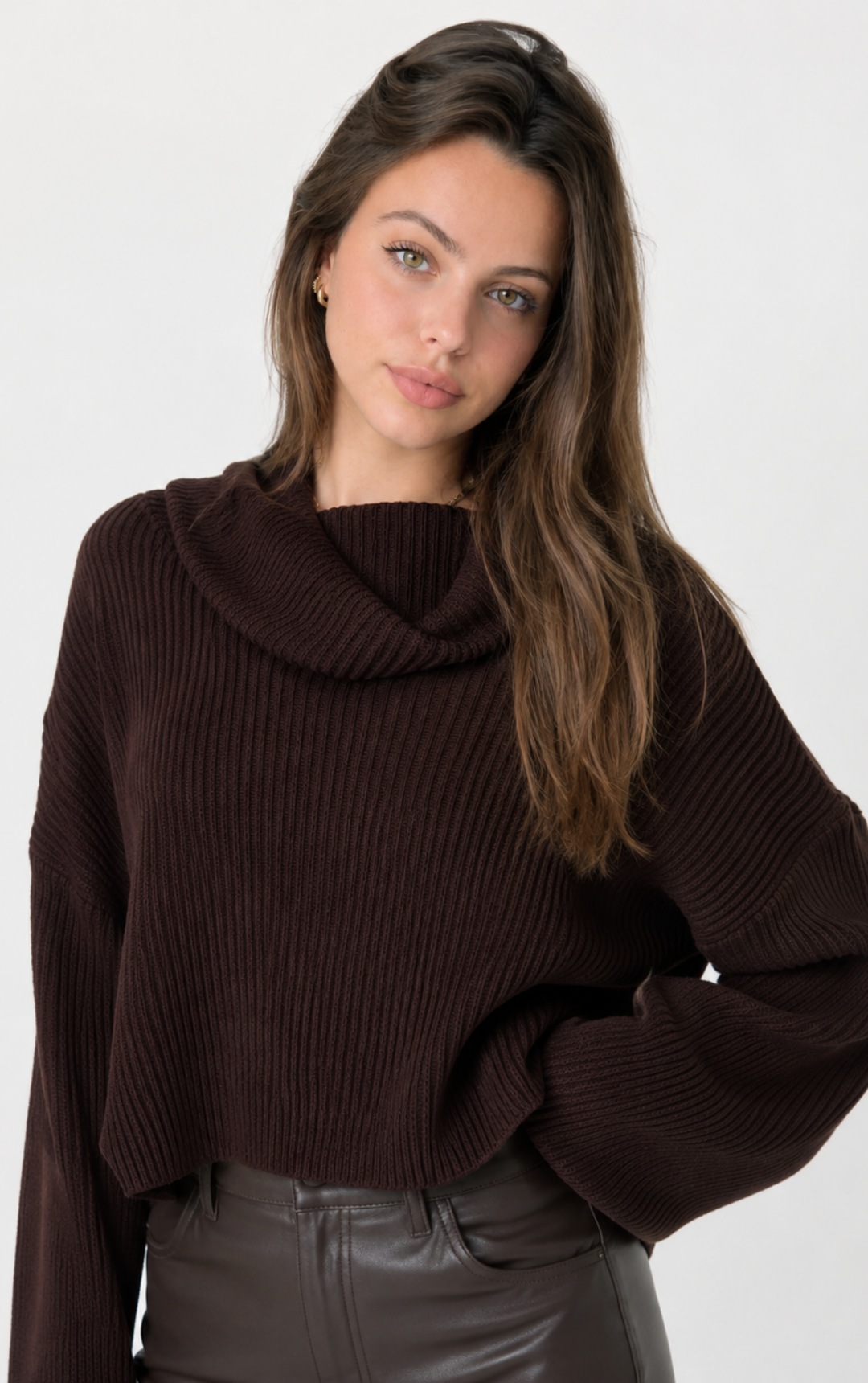 Kit: 2 Suéter Cropped Tricô Gola Alta